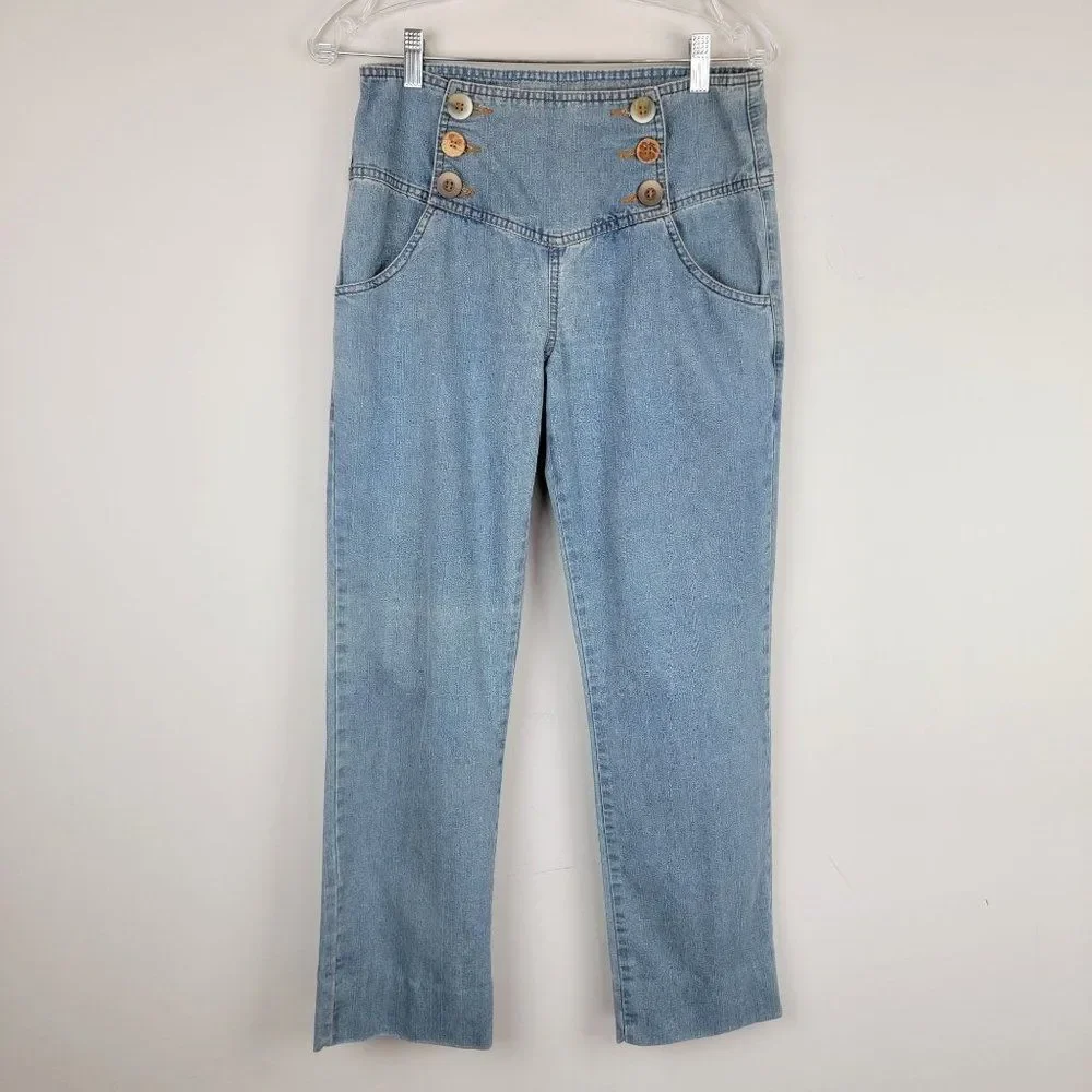 Vintage Women's Falx Light Wash Blue Buttons High Rise Straight Leg Jeans 29x28